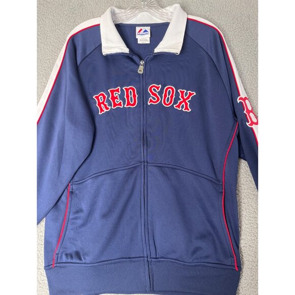 Boston Red Sox Full Zip Jacket Mens Medium MLB Baseball Navy White Trim Majestic - Picture 3 of 13